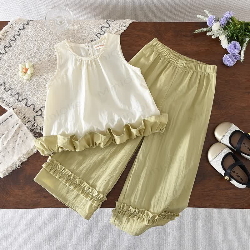 Set aus Spitze und weit geschnittener Hose für Kleinkind-Mädchen - Gelb - 7Y - image 1