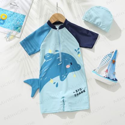 BIG SHARK Delphin Kleid für Kleinkind mit Schwimmen vorne, Strampler - Delphin - 8-9J - image 1