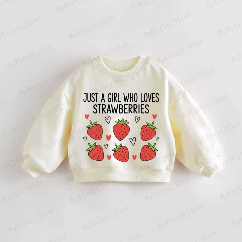 Baby Kleinkind Sweatshirt „Ein JUST A GIRL WHO LOVES STRAWBERRIES“ - Creme - 3-5J - image 1