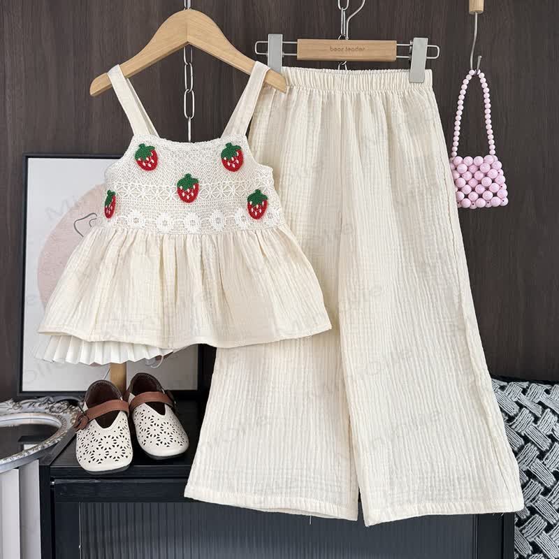 Erdbeere Trägertop und Hose , 2-teiliges Set für Kleinkind-Mädchen - Beige - 7Y - image 1