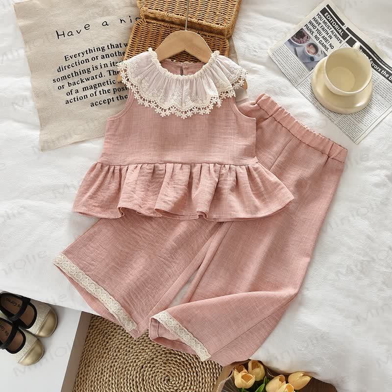 Zweiteiliges Set für Kleinkind-Mädchen: Rosa Lace -Camisole und Hose - Rosa - 7Y - image 1