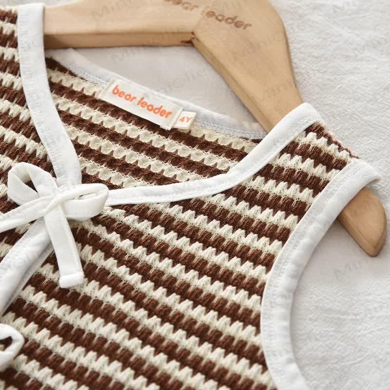 2-teiliges Set für Kleinkind-Mädchen : Khaki Streifen Weste und Hose - image 2