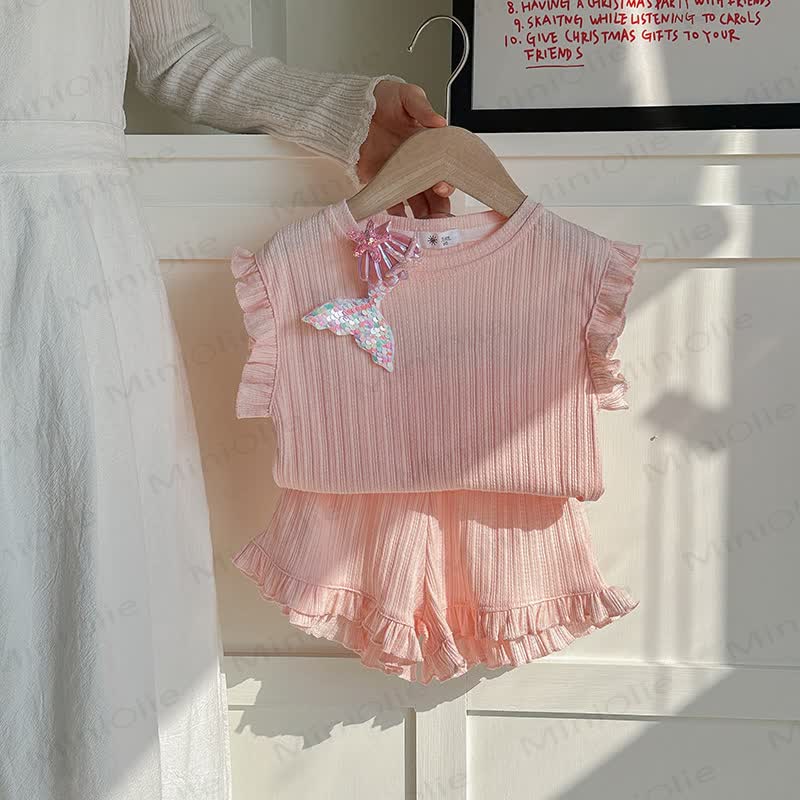 Zweiteiliges Set für Kleinkind-Mädchen : Weste und Shorts in Einfarbig - Rosa - 8-9J - image 3