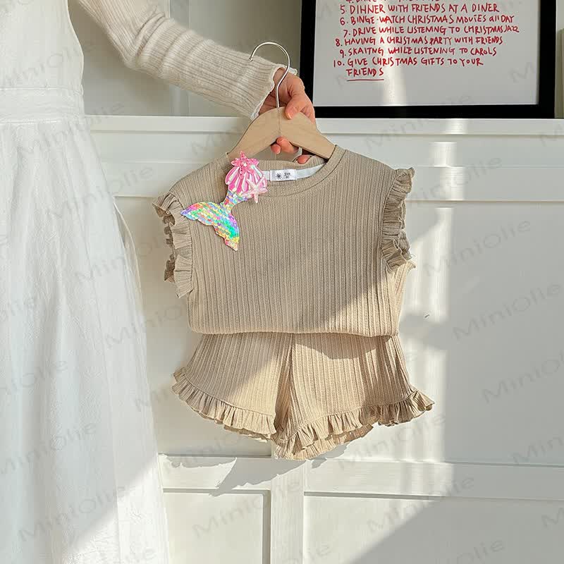 Zweiteiliges Set für Kleinkind-Mädchen : Weste und Shorts in Einfarbig - Khaki - 8-9J - image 6