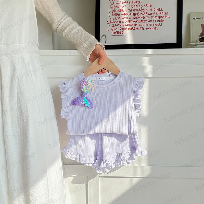 Zweiteiliges Set für Kleinkind-Mädchen : Weste und Shorts in Einfarbig - Lila - 8-9J - image 8