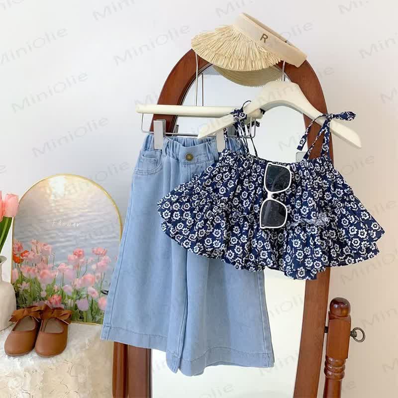 Zweiteiliges Set für Kleinkind-Mädchen : Blau Trägertop und Hose - Blau - 6-7J - image 1