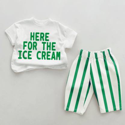 HERE FOR THE ICE CREAM Baby 2-teiliges Set mit vertikalen Streifen - Weiß & Grün - 2-3J - image 4