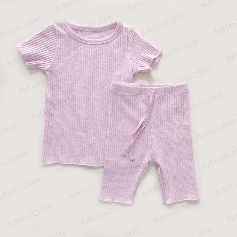 Baby Kleinkind - Schlafanzug Set, Einfarbig, Gerippt - Rosa - 4-5J - image 1