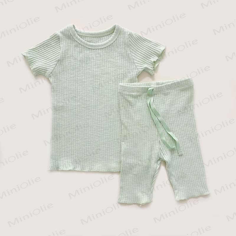 Baby Kleinkind - Schlafanzug Set, Einfarbig, Gerippt - Grün - 4-5J - image 4