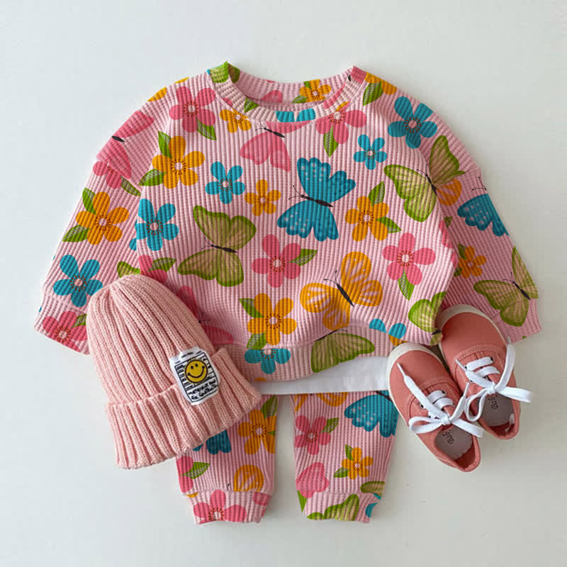 Baby Waffel Set mit Schmetterlingen und Blumen (2-teilig) - Rosa - 3-5J - image 1