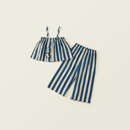 Zweiteiliges Freizeit Set für Kleinkind , Blau weiß gestreift - Blau - 8-9J - image 1