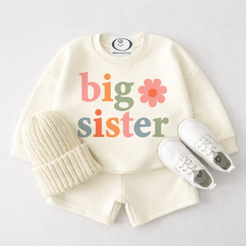 BIG/LITTLE SISTER Baby Set aus cremeweißem Sweatshirt und Shorts , 2-teilig - Groß - 3-4J - image 1