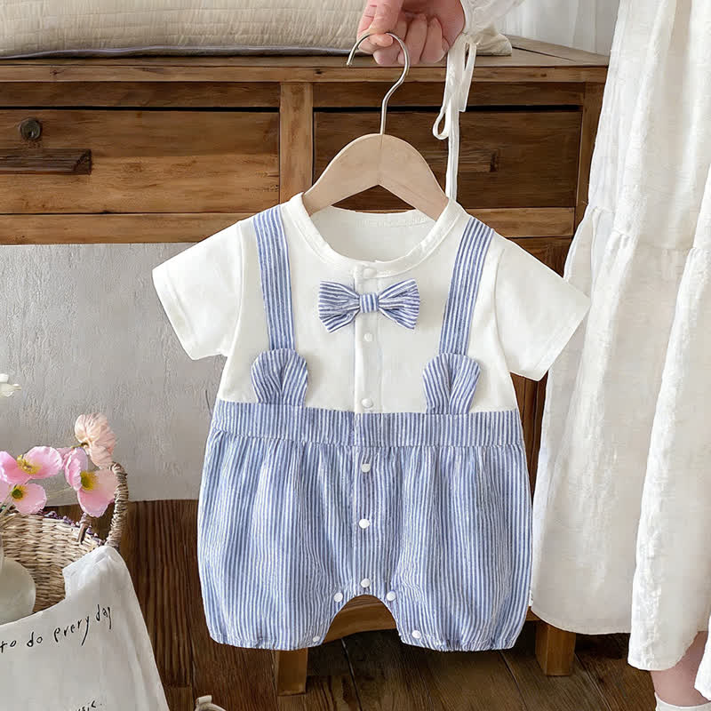 Baby Schleife mit Fliege , Blau -weiß Streifen, Strampler - Weiß - 18-24M - image 1