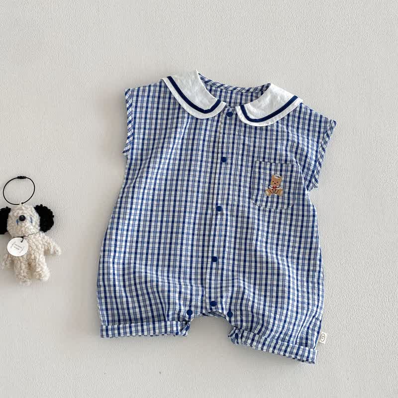 Ärmelloser Baby Bär Strampler mit Blau Plaid und Strampler - Blau - 18-24M - image 1