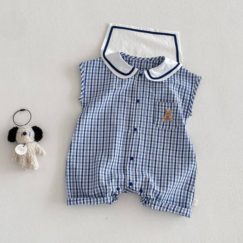 Ärmelloser Baby Bär Strampler mit Blau Plaid und Strampler - image 2