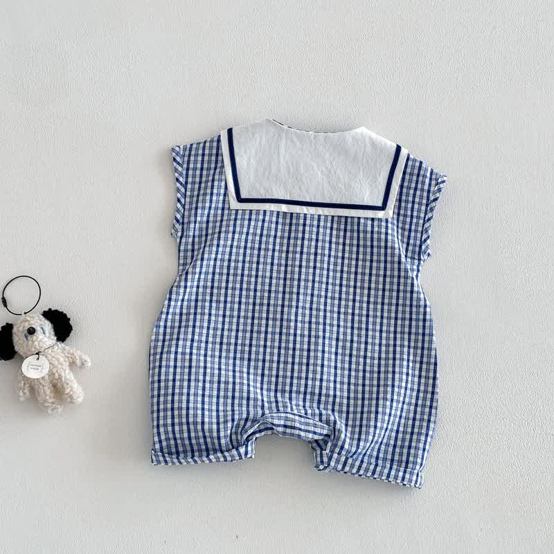Ärmelloser Baby Bär Strampler mit Blau Plaid und Strampler - image 3