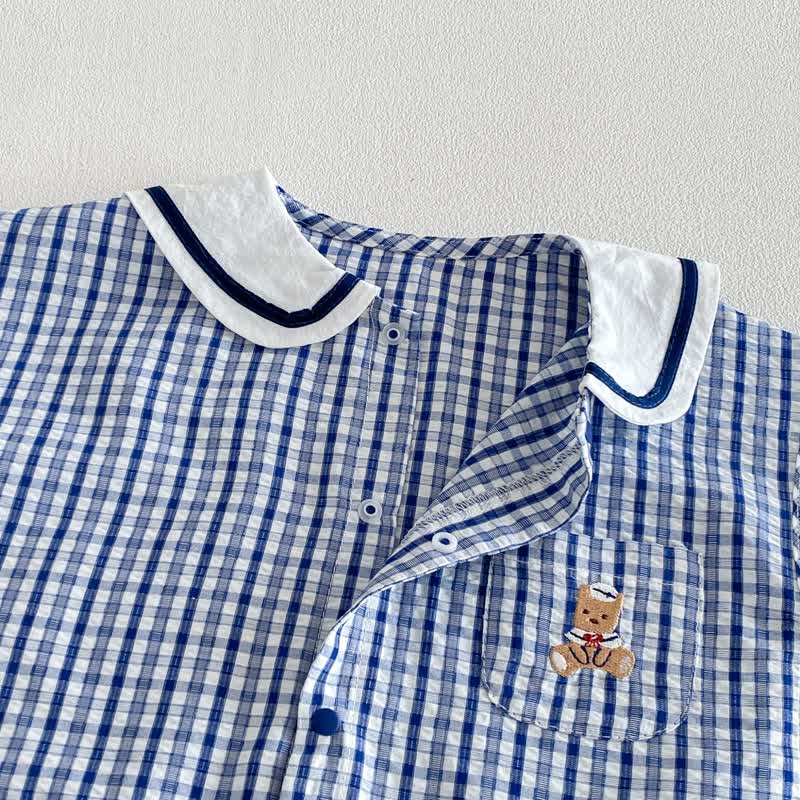 Ärmelloser Baby Bär Strampler mit Blau Plaid und Strampler - image 5