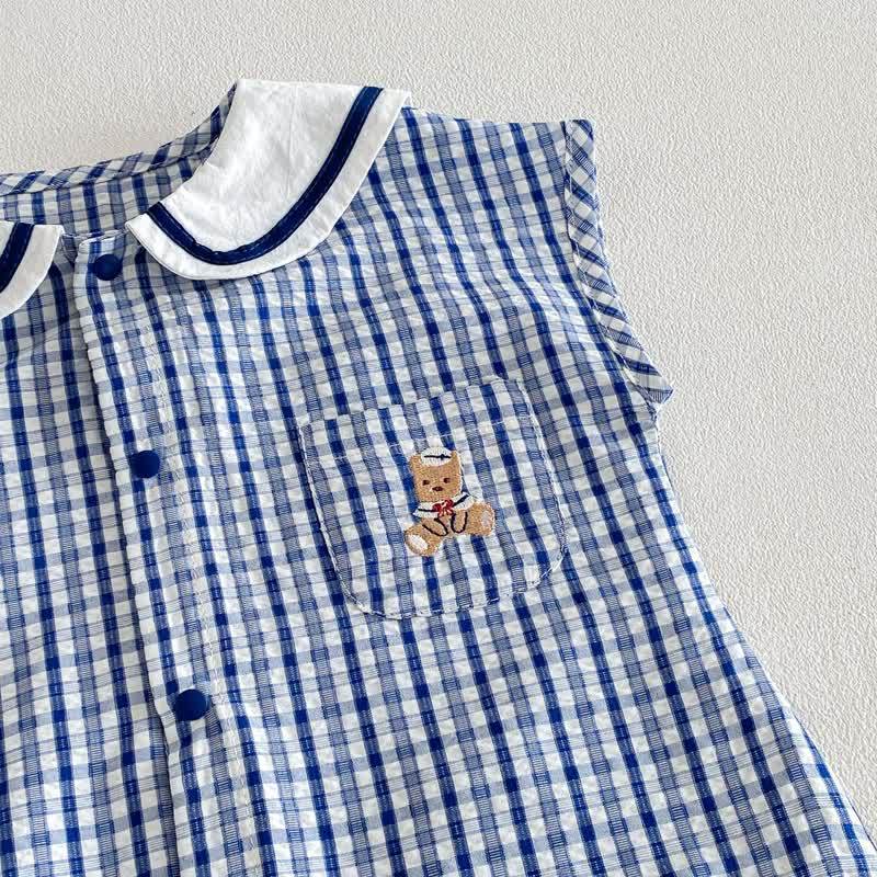 Ärmelloser Baby Bär Strampler mit Blau Plaid und Strampler - image 4
