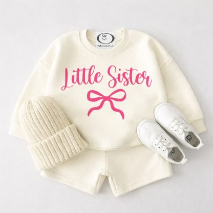 BIG/LITTLE SISTER Baby Cremeweißes Sweatshirt und Shorts mit Schleife 2-teiliges Set - Wenig - 3-4J - image 2