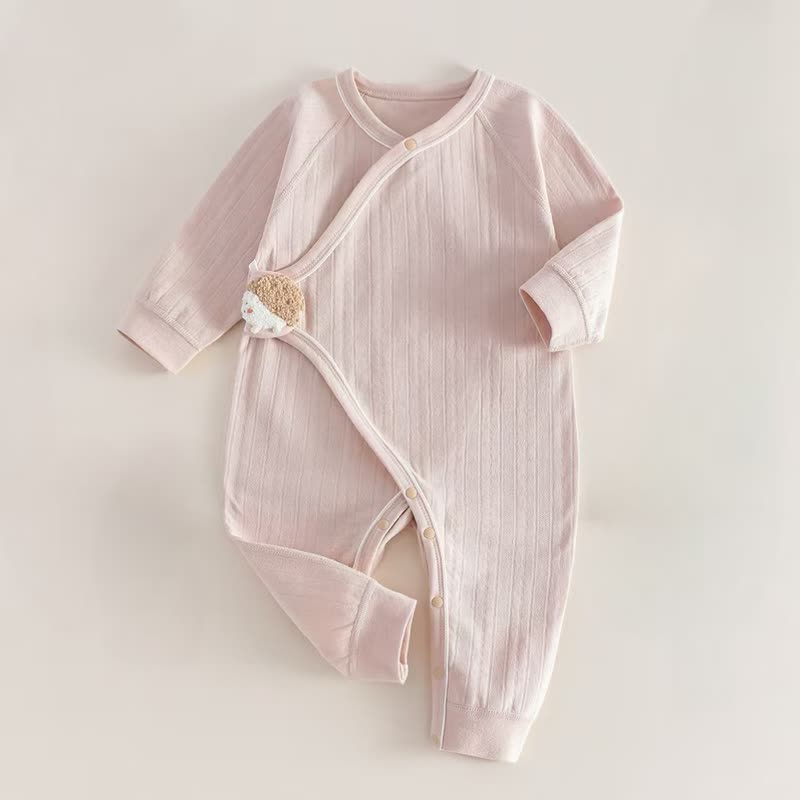 Baby Strampler mit Tier und Klettverschluss , Einfarbig - Rosa - 6-12M - image 1