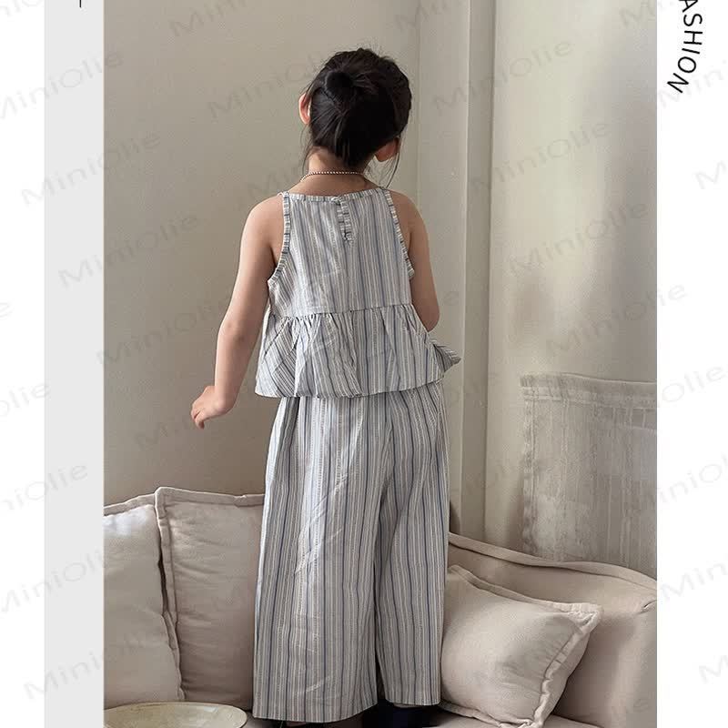 Sommer Set für Kleinkind : Streifen Rüschenweste und Hose mit Hose  - image 2