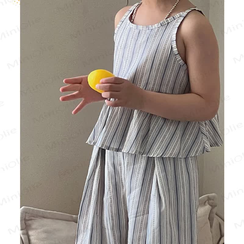 Sommer Set für Kleinkind : Streifen Rüschenweste und Hose mit Hose  - image 3