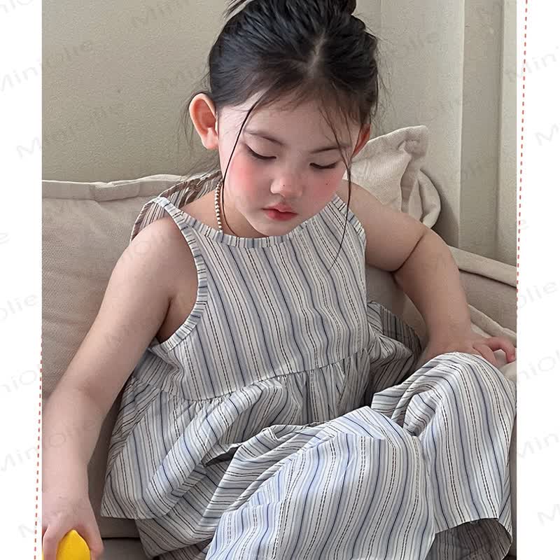 Sommer Set für Kleinkind : Streifen Rüschenweste und Hose mit Hose  - image 4