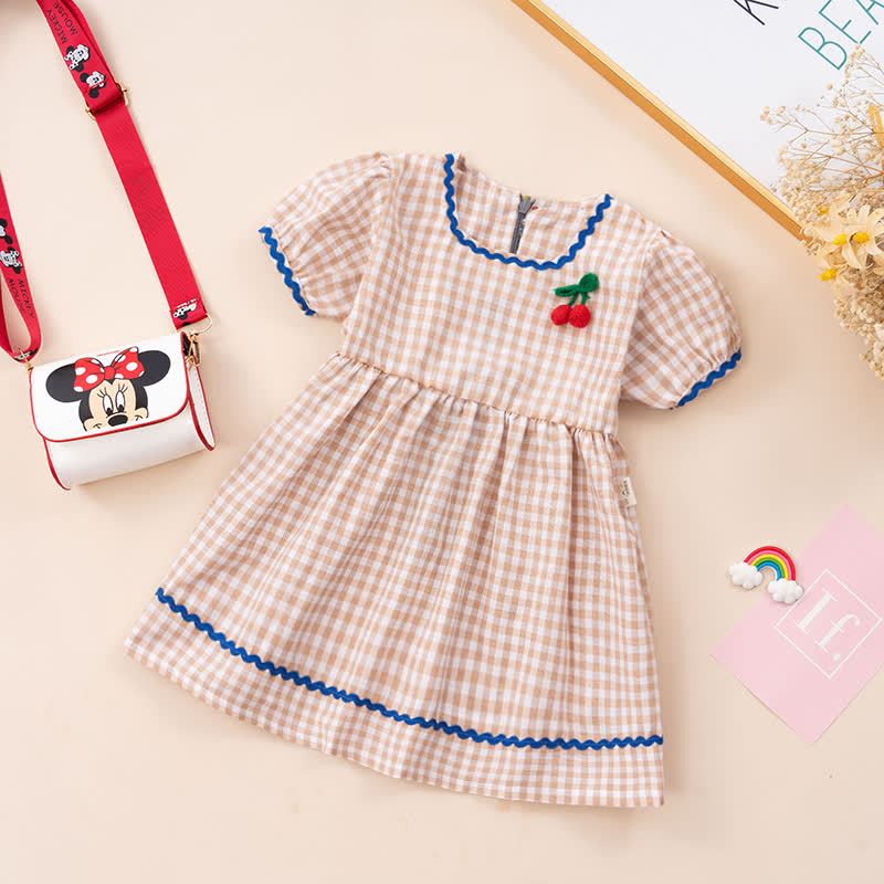 Kleid für Kleinkind Mädchen mit Gingham Kirsche - Beige - 4-5J - image 6