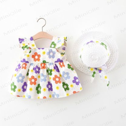 Baby Kleid mit Blumen in Lila oder Orange mit Hut - Lila - 2-3J - image 1