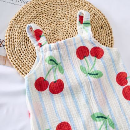 Baby Kirsche Strampler mit Blau Streifen und Strampler Hut - image 4