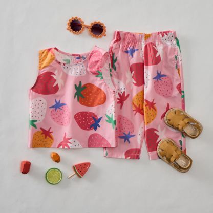 Baby 2-teiliges ärmelloses Set in Rosa mit Erdbeere - image 3