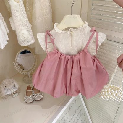 Kleid mit Schleife oder weiße Weste für Kleinkind - Rosa - 6-7J - image 1