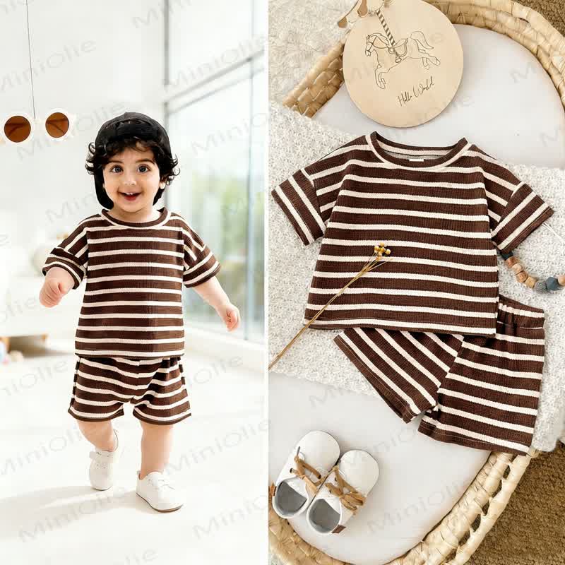 Baby Frottee Set mit Streifen Spitze und Shorts - image 8