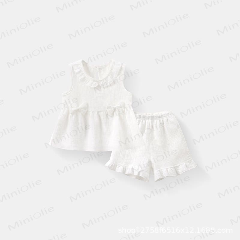 Set aus Baumwoll Tanktop und Shorts mit Rüschen , Einfarbig, für Kleinkind  - Weiß - 4-5J - image 2