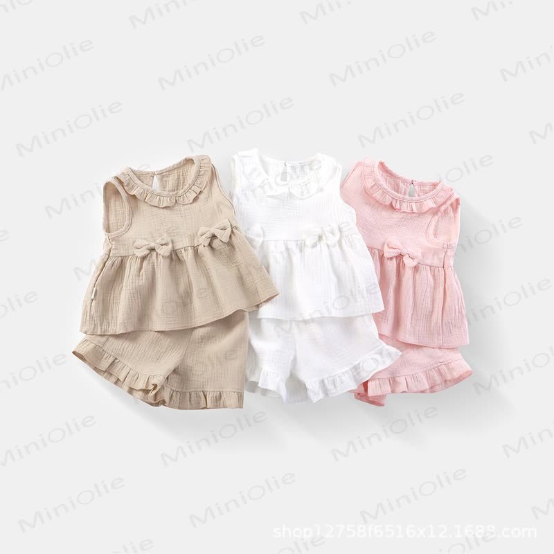 Set aus Baumwoll Tanktop und Shorts mit Rüschen , Einfarbig, für Kleinkind  - image 1