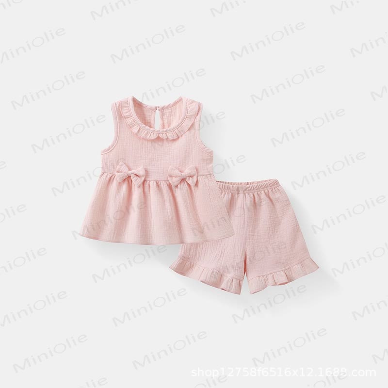 Set aus Baumwoll Tanktop und Shorts mit Rüschen , Einfarbig, für Kleinkind  - Rosa - 4-5J - image 3