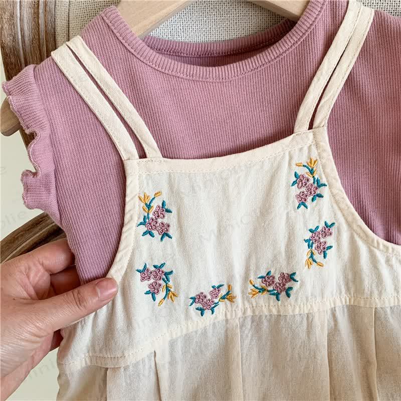 Kleinkind Mädchen Baumwoll- Strampler mit Blumen in Beige - image 5
