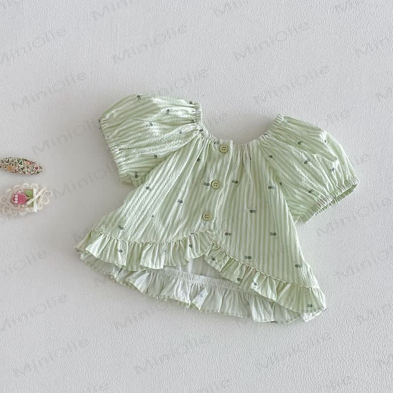 Spitze mit Kirsche und Puffärmeln für Baby und Kleinkind-Mädchen oder Lace weiße Hose für Mädchen - Grün - 4-5J - image 2