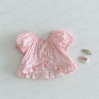 Spitze mit Kirsche und Puffärmeln für Baby und Kleinkind-Mädchen oder Lace weiße Hose für Mädchen - Rosa - 4-5J - image 3