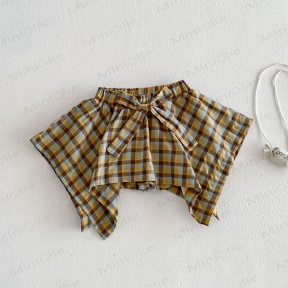 Baby Kleinkind -Mädchen- T-Stück -Shirt mit Tier oder Plaid Rock - Gelb Plaid Skort - 4-5J - image 5