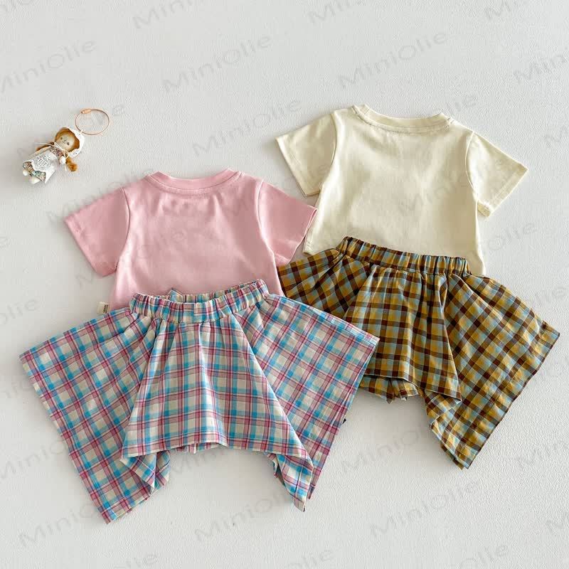 Baby Kleinkind -Mädchen- T-Stück -Shirt mit Tier oder Plaid Rock - image 6