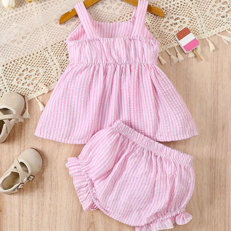 Baby Mädchen Rosa Streifen Set aus Weste und Shorts mit Schleife aus Weste und Shorts - image 2