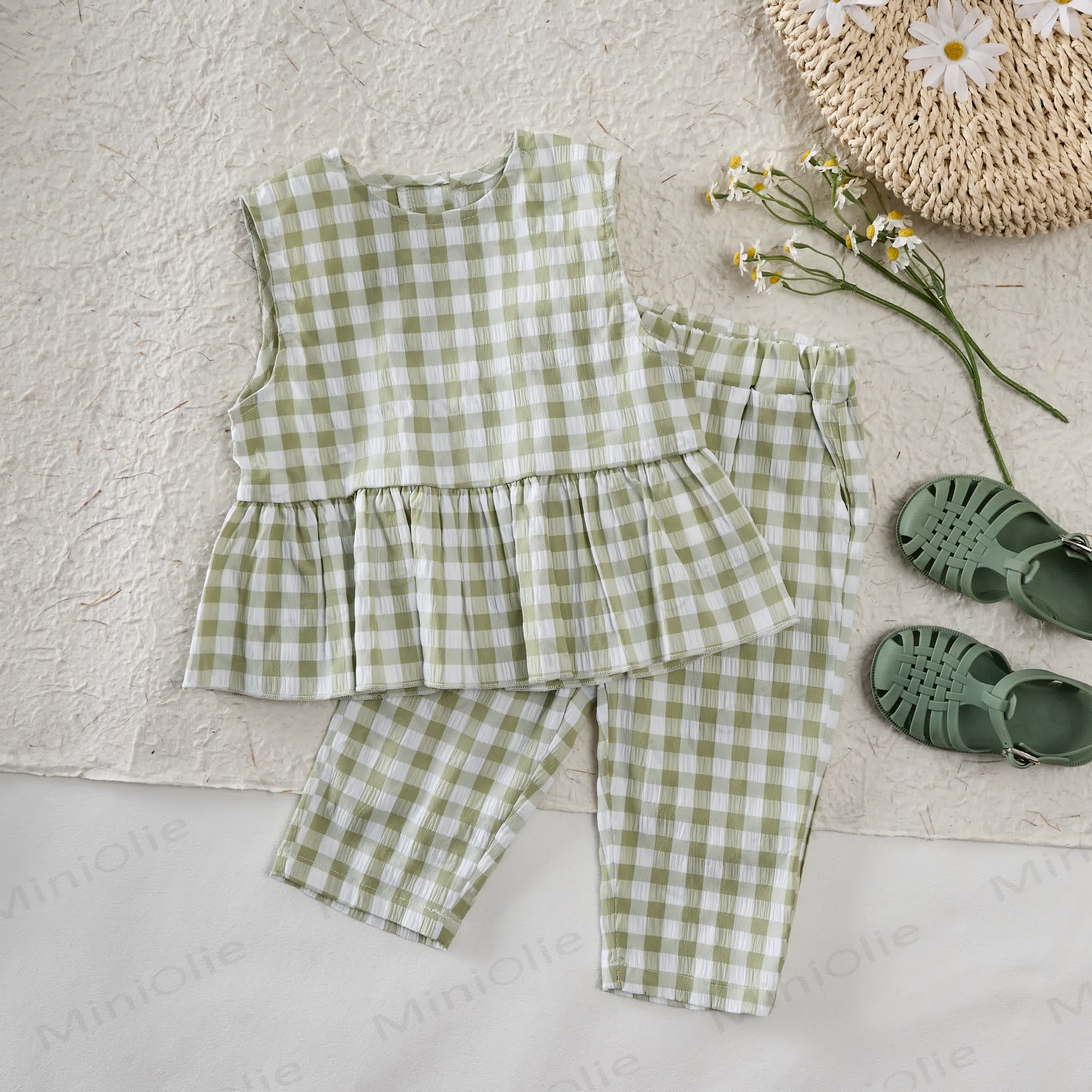 Grün Plaid, ärmelloses 2-teiliges Set für Baby Kleinkind - image 2