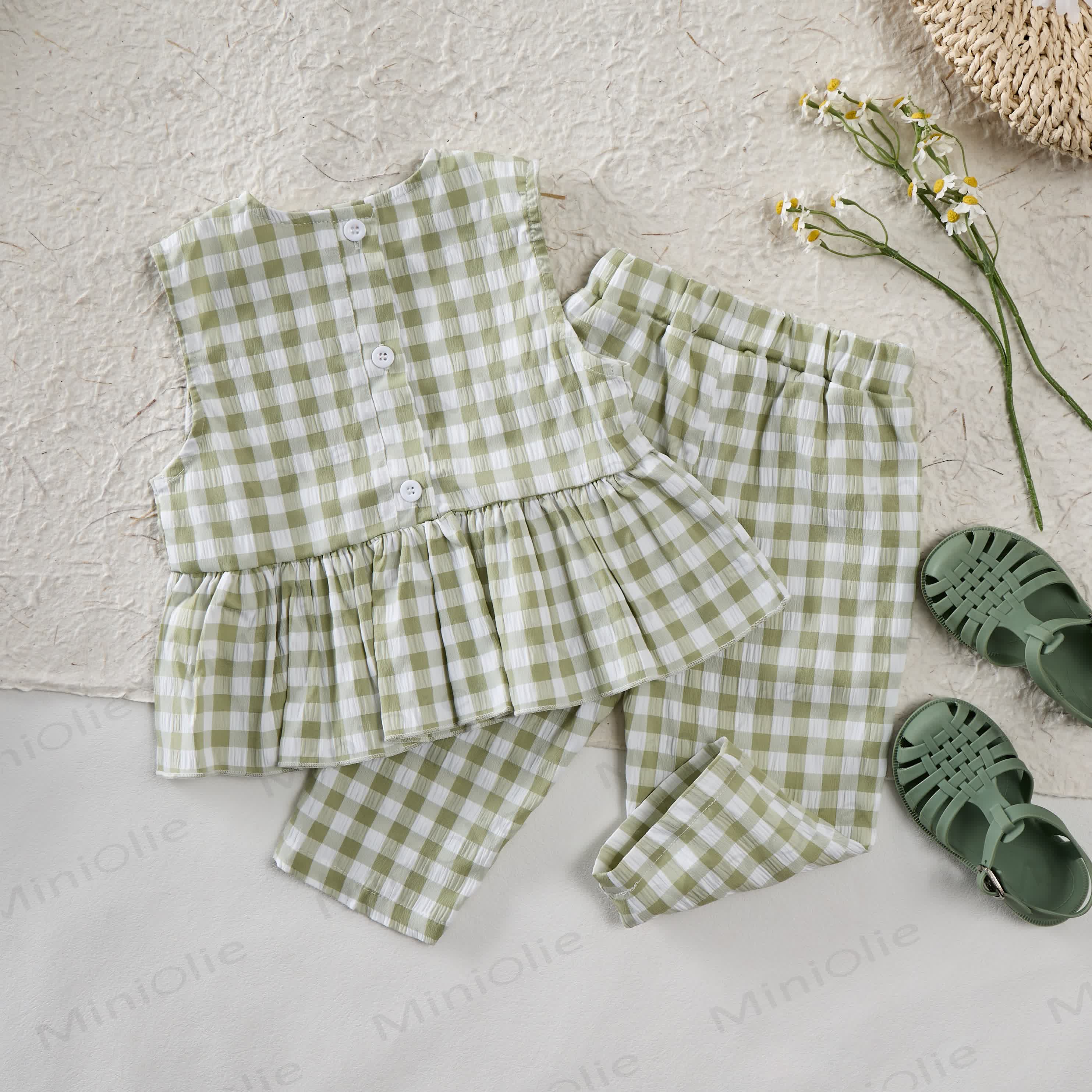 Grün Plaid, ärmelloses 2-teiliges Set für Baby Kleinkind - image 7