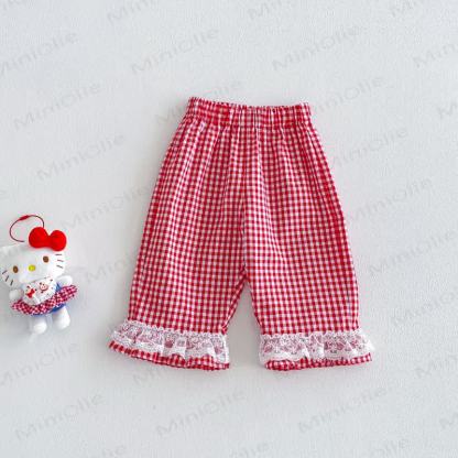 Tanktop mit Schleife oder ärmelloses Kleid oder Plaid Hose für Baby und Kleinkind - Rote Hose - 4-5J - image 4