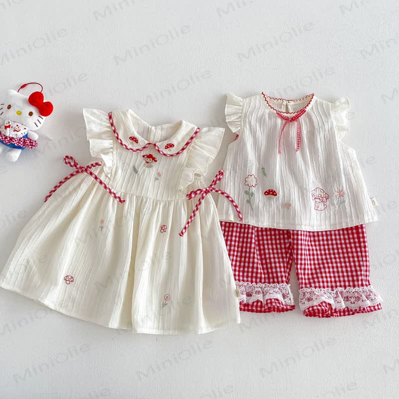 Tanktop mit Schleife oder ärmelloses Kleid oder Plaid Hose für Baby und Kleinkind - image 5