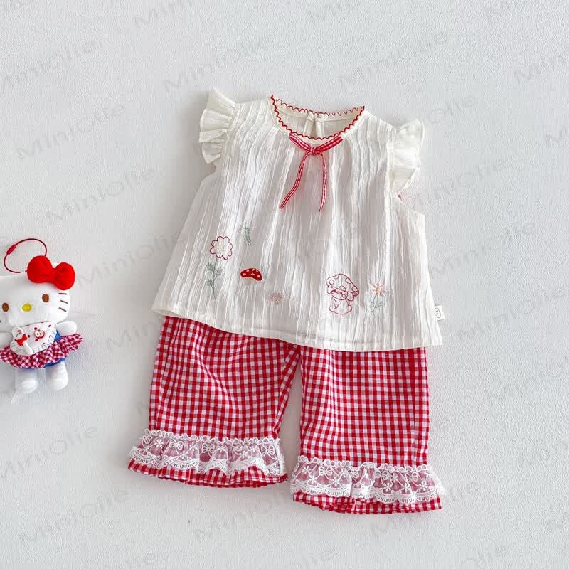 Tanktop mit Schleife oder ärmelloses Kleid oder Plaid Hose für Baby und Kleinkind - image 1