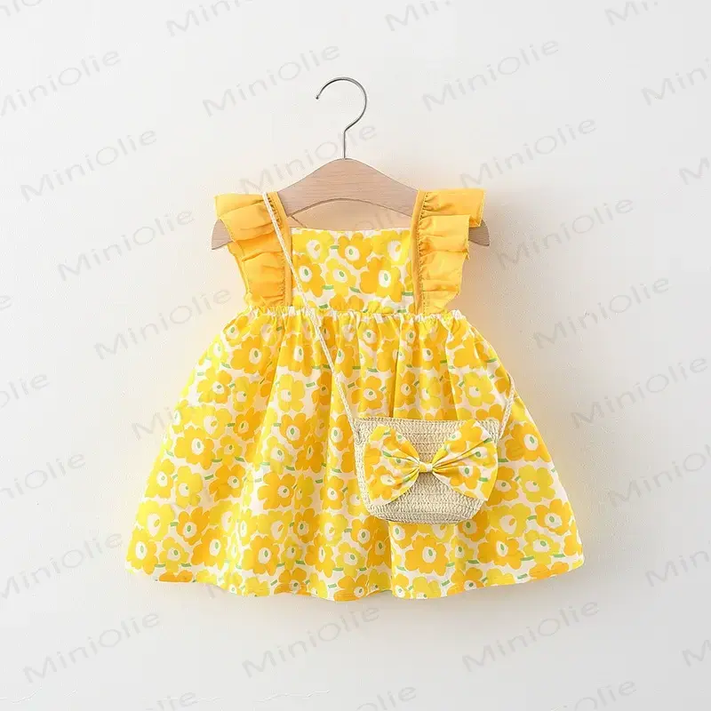 Kleid für Baby aus Baumwolle mit Blumen oder Erdbeere - Gelb - 2-3J - image 2
