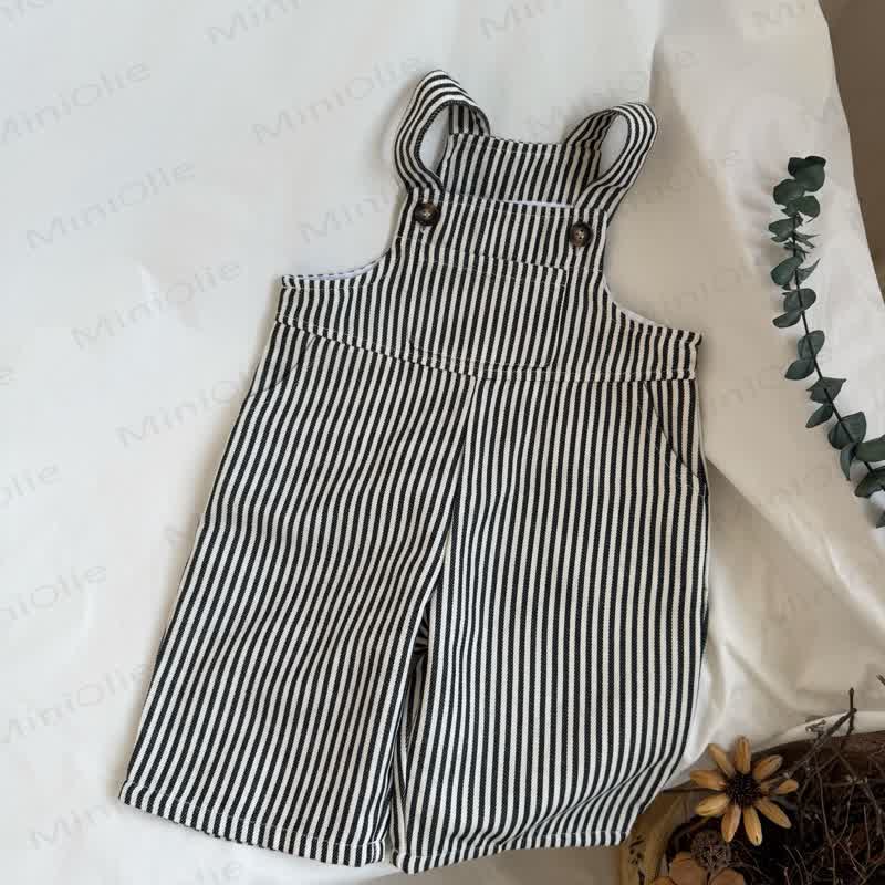 Baumwoll Overalls für Kleinkind , Schwarz -weiß Streifen - Weiß & Schwarz - 6-7J - image 1