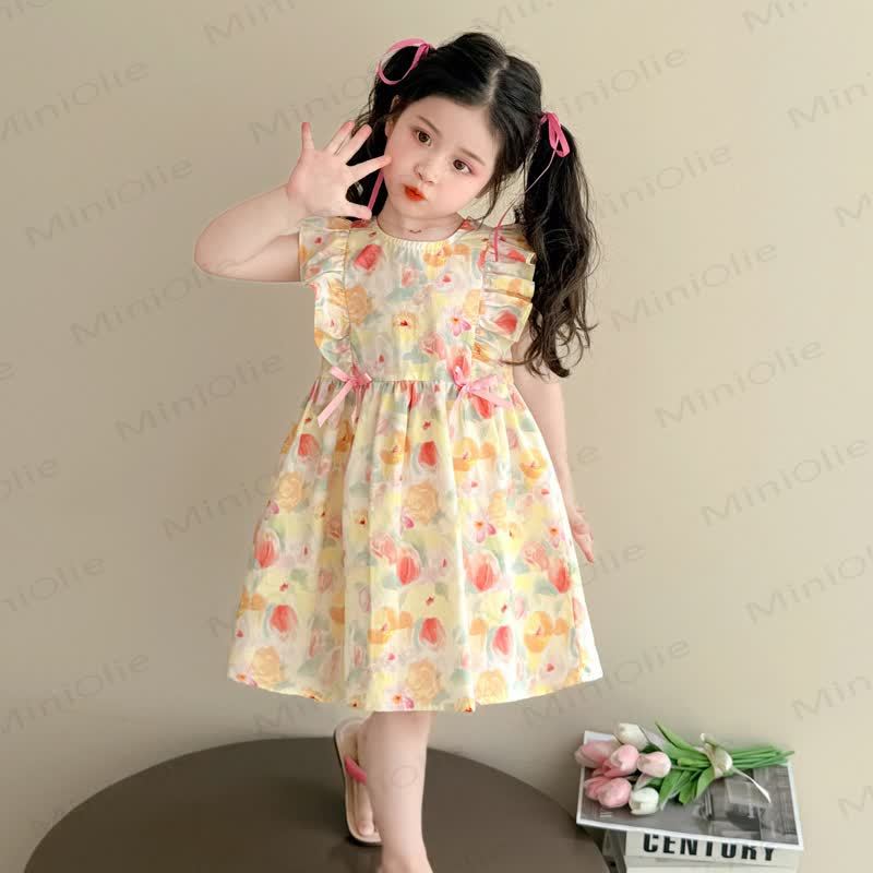 Ärmelloses Kleid aus Blumen mit Schleife und Schleife für Kleinkind-Mädchen - Beige - 8-9J - image 2
